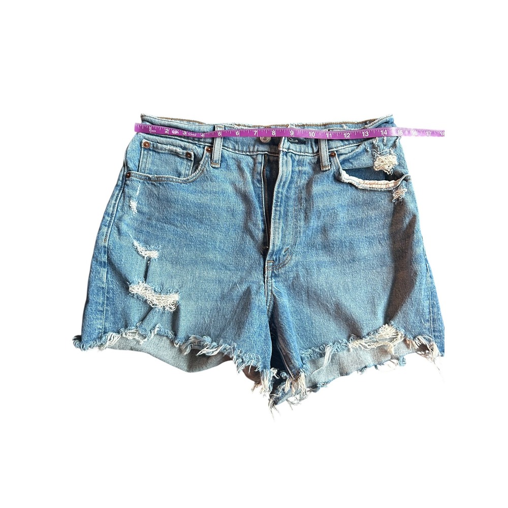 Abercrombie & Fitch Curve Love 4" Mom Shorts High Rise Distressed Blue 27 4 - Picture 3 of 5